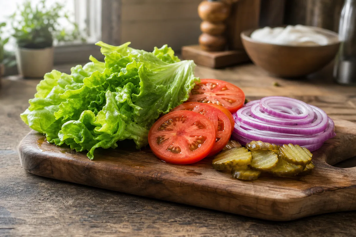 Garnitures fraîches de burger prêtes à température ambiante