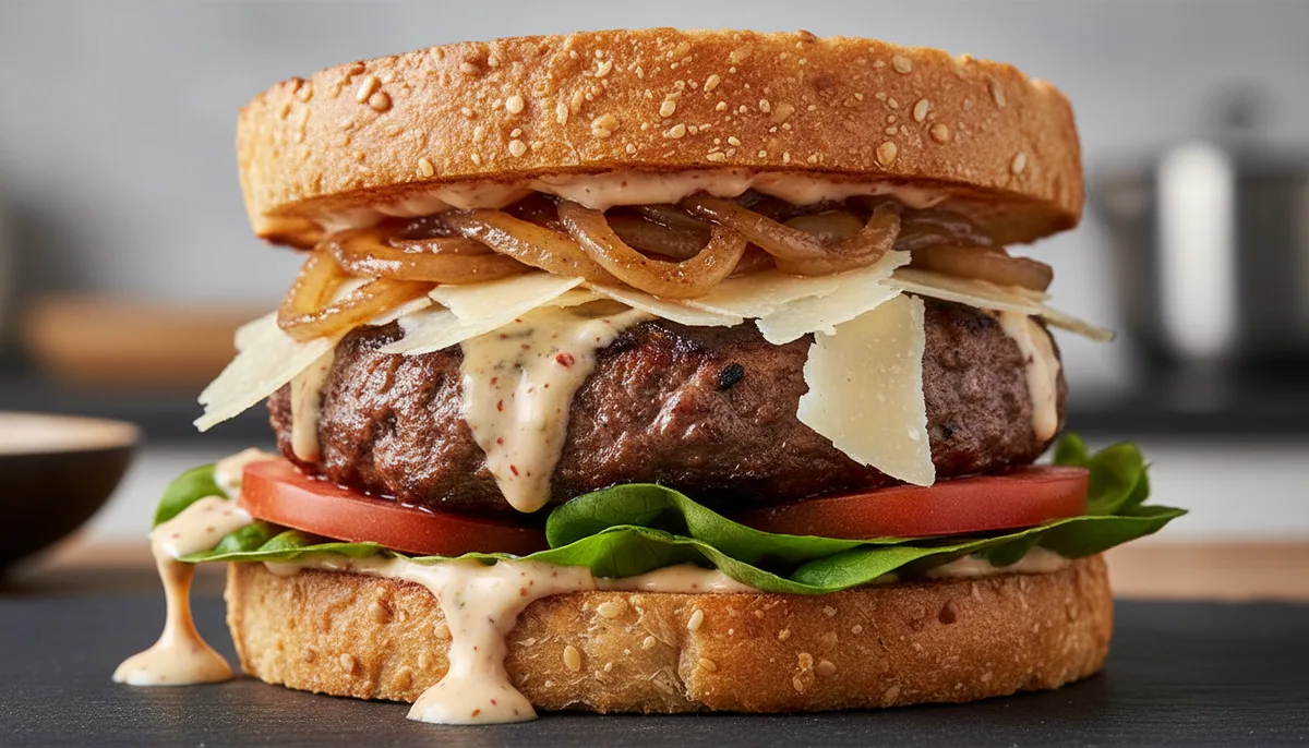 Recette hamburger maison Cyril Lignac : steak juteux, oignons confits et sauce cocktail